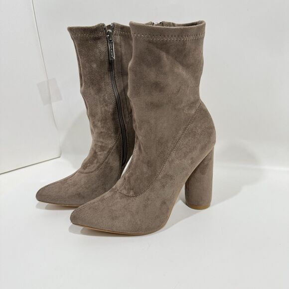 Cape Robbin Taupe Color Ankle Boots for Women Chunky Block Heels Booties Size 7 - Picture 5 of 16